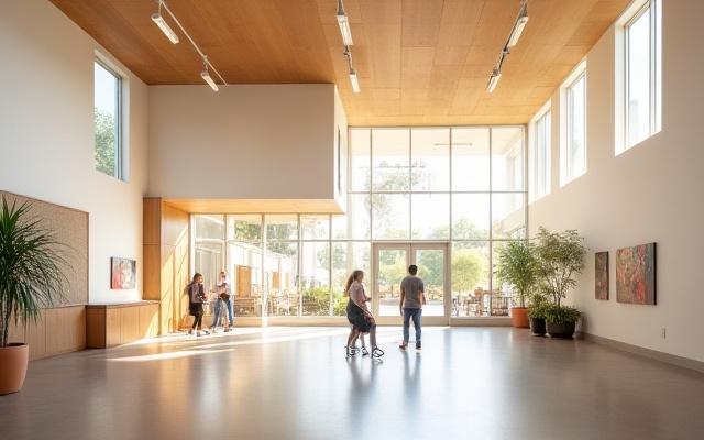 Modern community arts center with open spaces and natural light