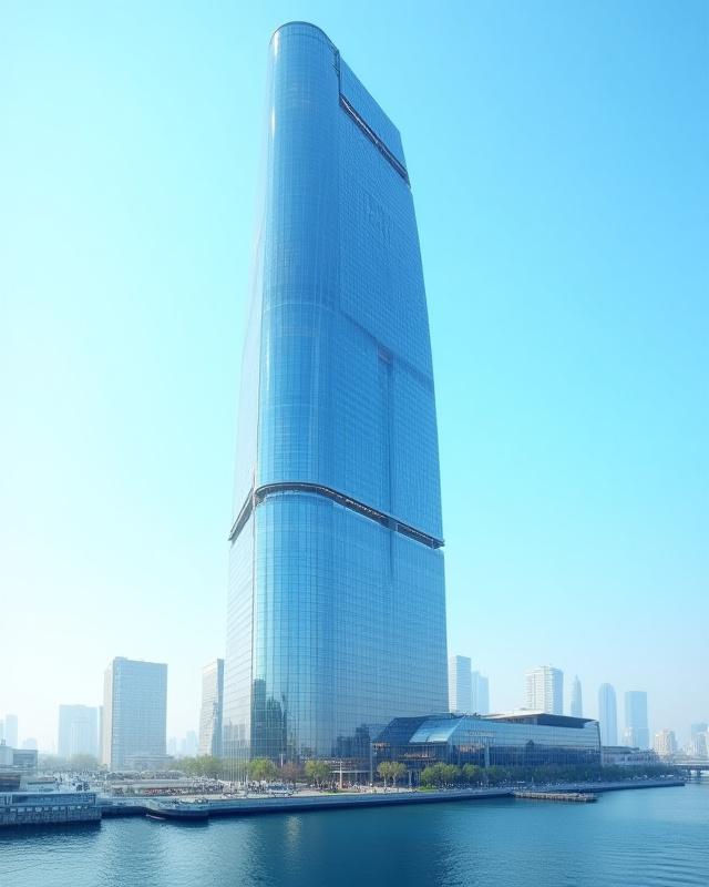 Sleek glass high-rise commercial building in an urban setting